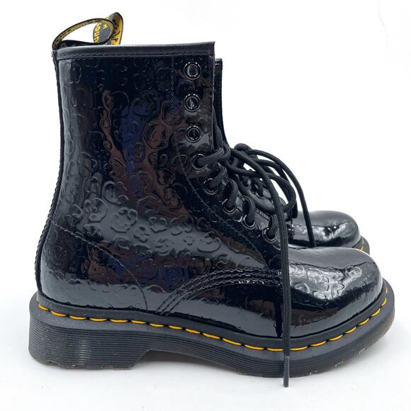 Dr Martens 1460 Boots Leopard Emboss Black Lace Up Combat Ankle Patent Sz 6 - Picture 4 of 12